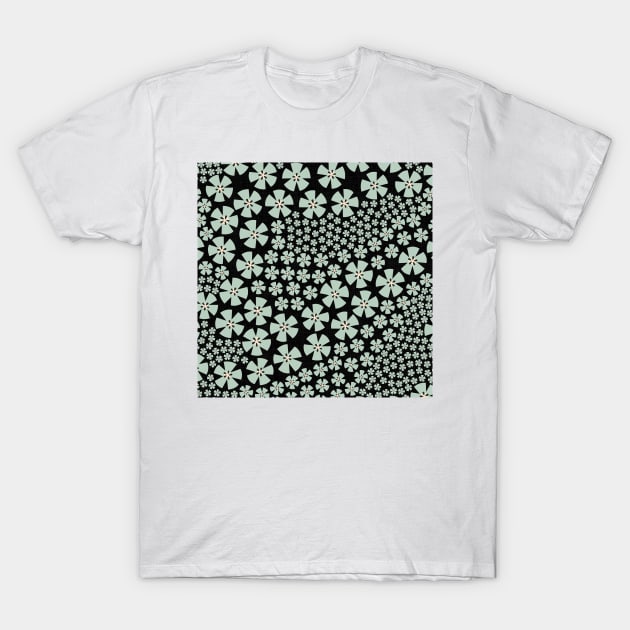 Mid Century Modern Flowers / Maximalist Floral Decor in Sage Green, Creamy Yellow, and Charcoal Shades T-Shirt by matise